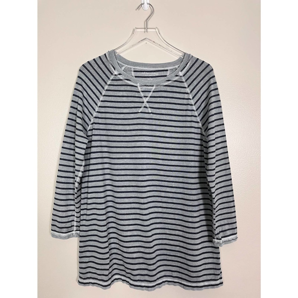 Soft Surroundings Blue Striped Long Sleeve Casual Shirt Size Small